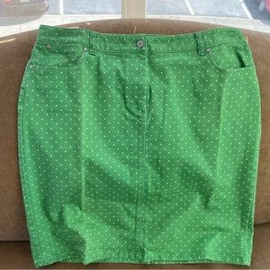 Talbots Women’s Green/White Polka Dot Denim Skirt Size 18